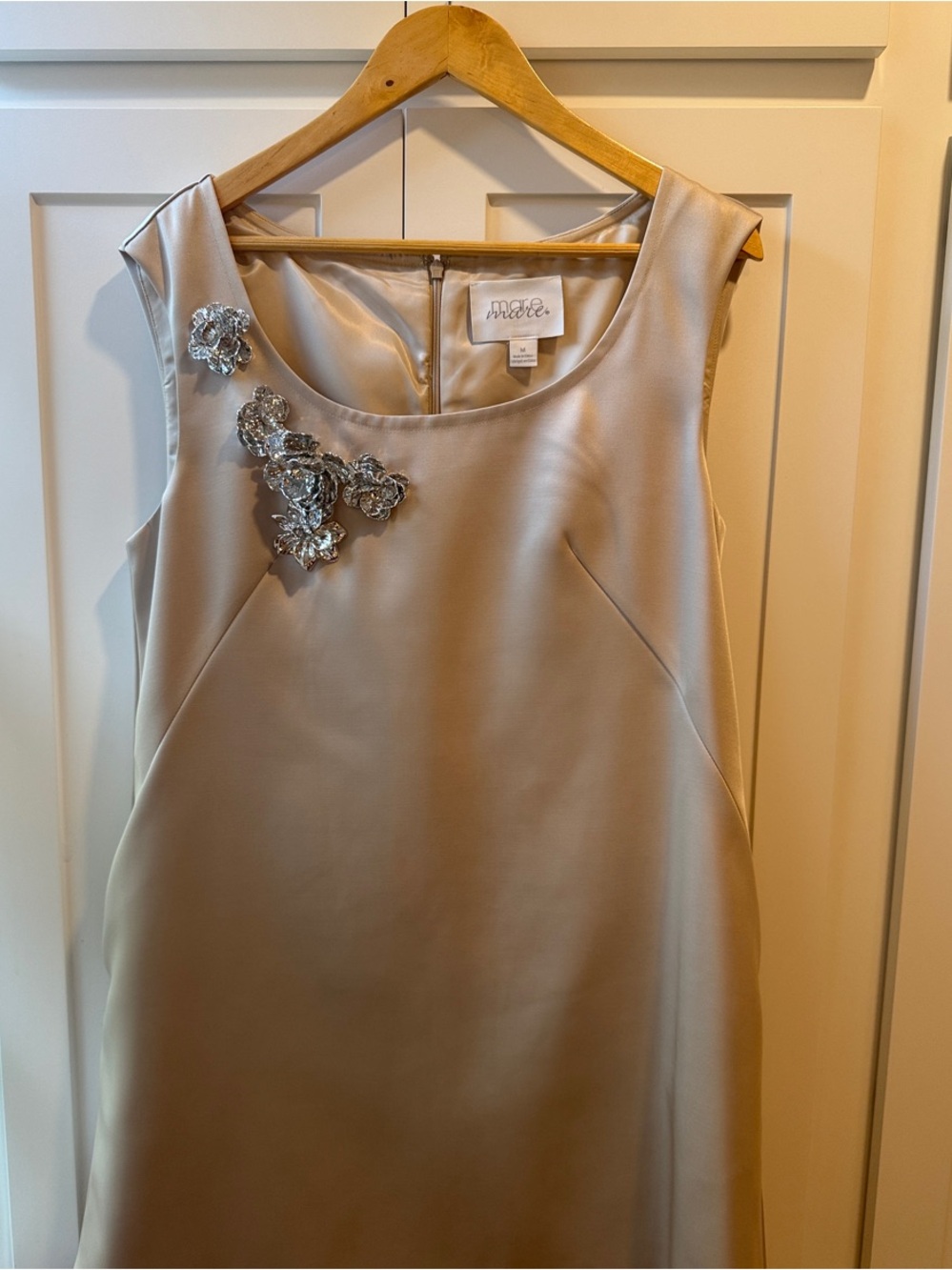 Mare Mare  Silver Satin Scoop Neck Embellished Shift Dress